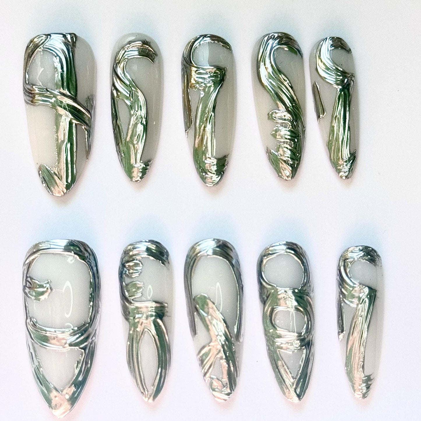 Goth Y2K Silver Chrome Press On Nails