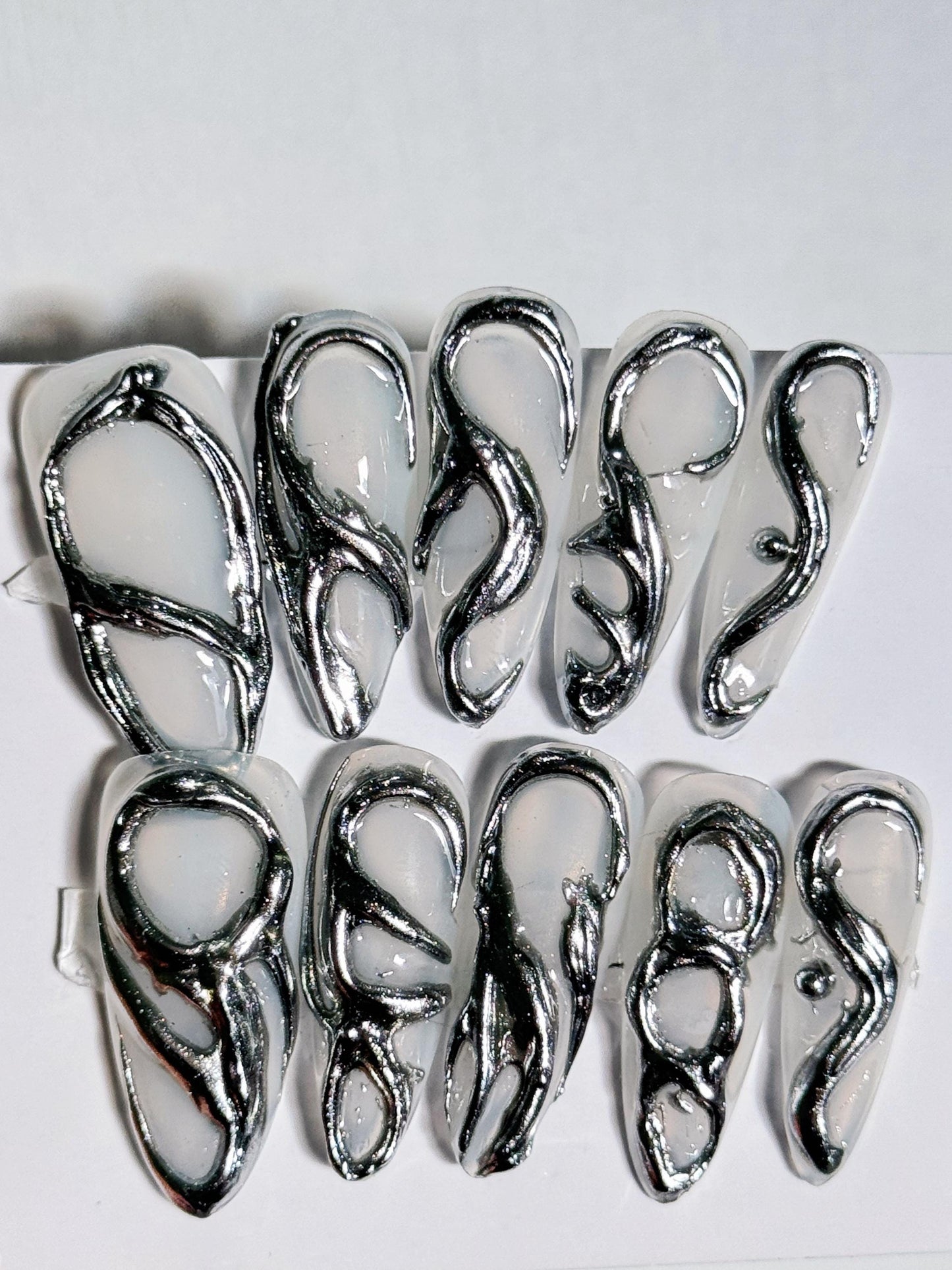 Goth Y2K Silver Chrome Press On Nails