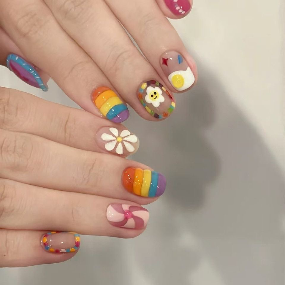 🌈rainbow press on nails