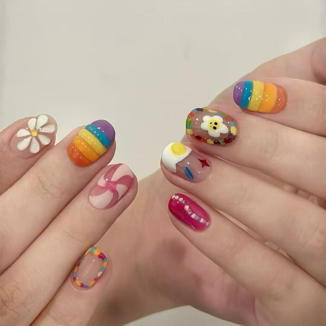 🌈rainbow press on nails