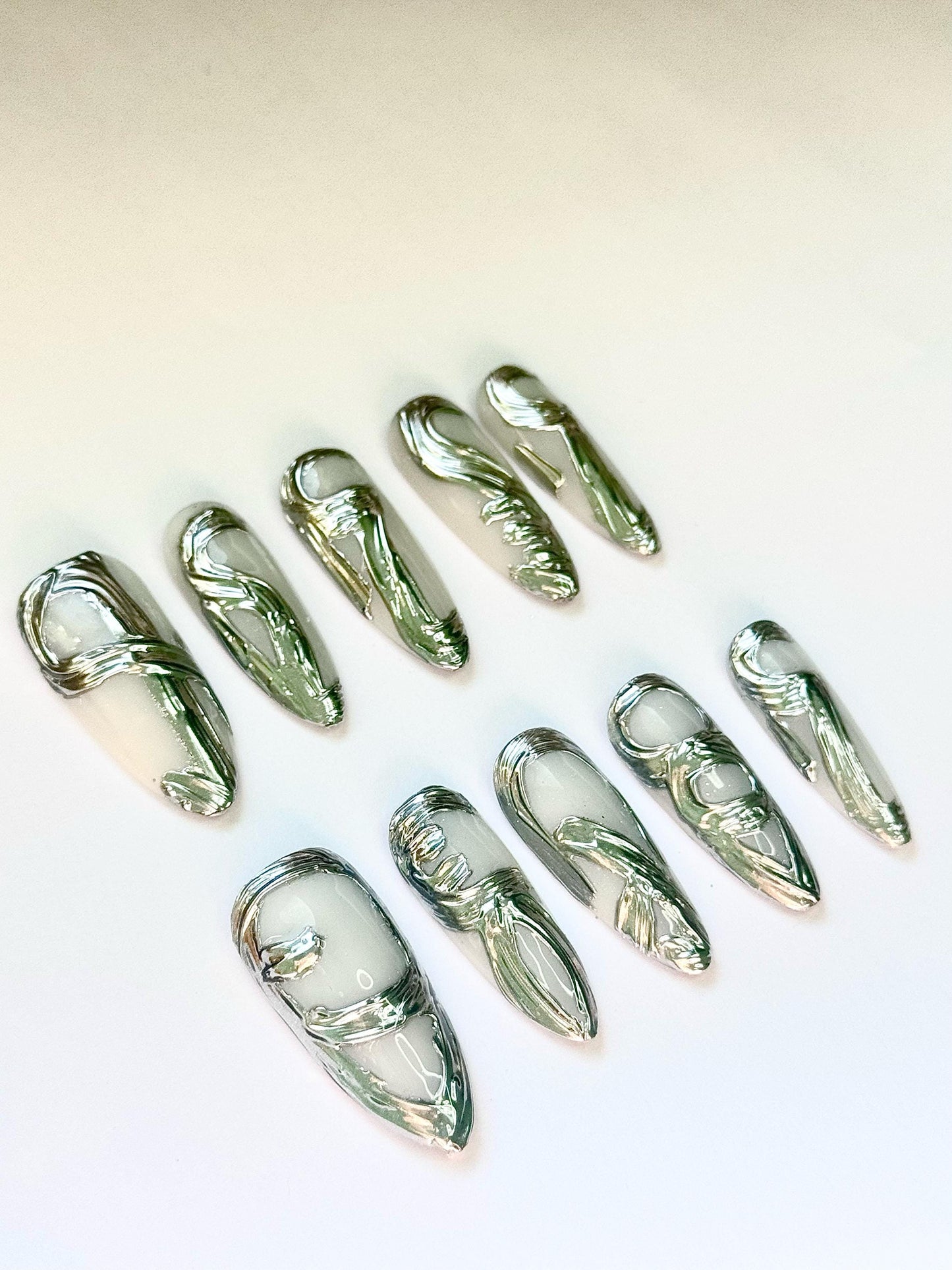Goth Y2K Silver Chrome Press On Nails