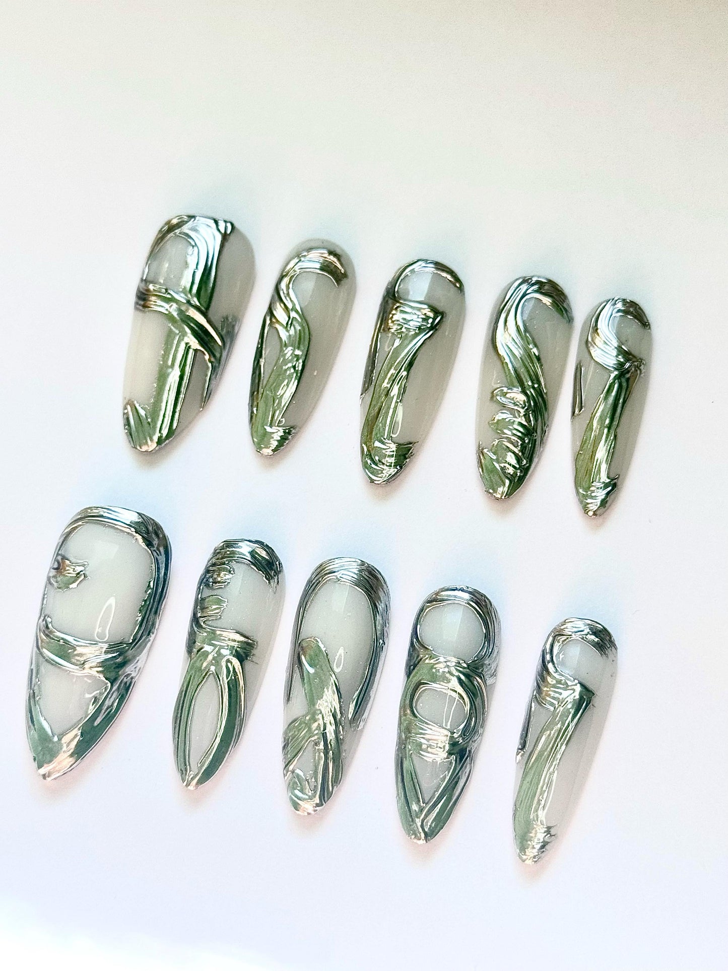 Goth Y2K Silver Chrome Press On Nails