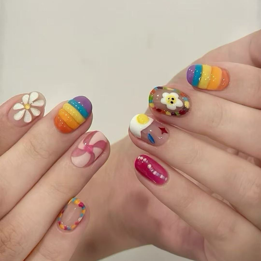 🌈rainbow press on nails