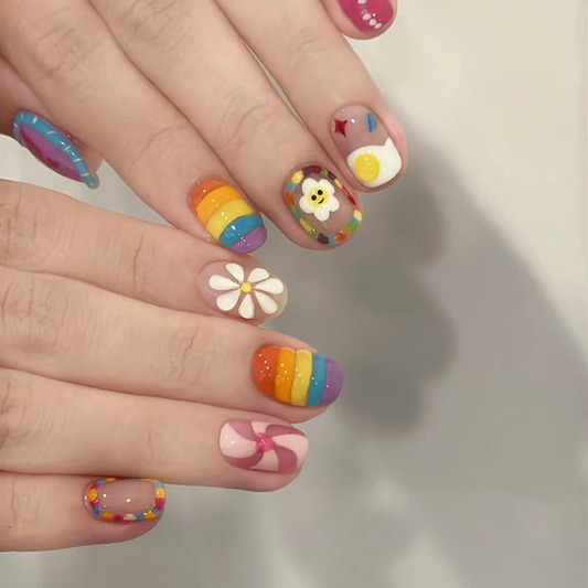 🌈rainbow press on nails