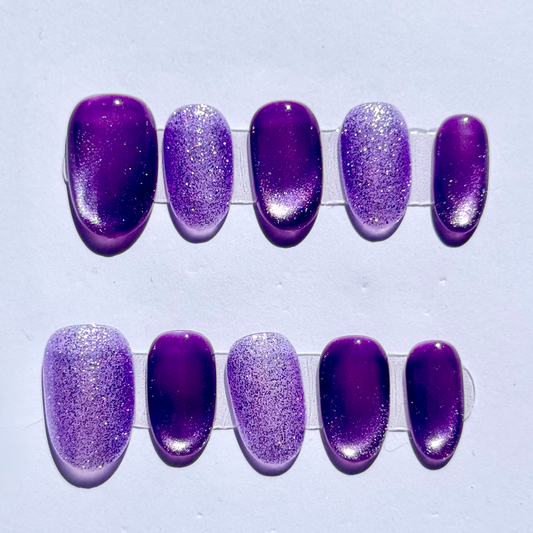 Faux Ongles Violet Ombré Pailleté